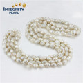 Long Pearl Necklace 7 milímetros AA barroco 60 polegadas Pearl Necklace Costume Jóias